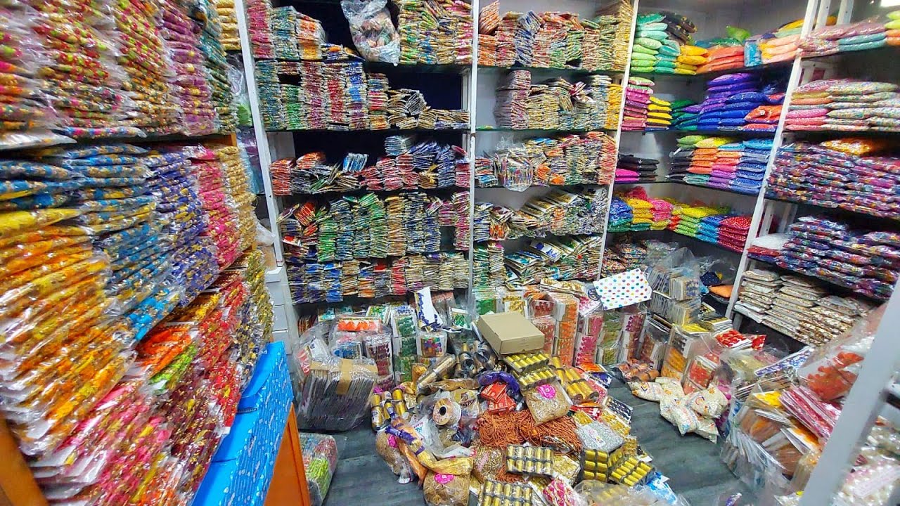 chickpet wholesale jewelry making & blouse work item's| glass beads, jari, kundan, silk thread et..
