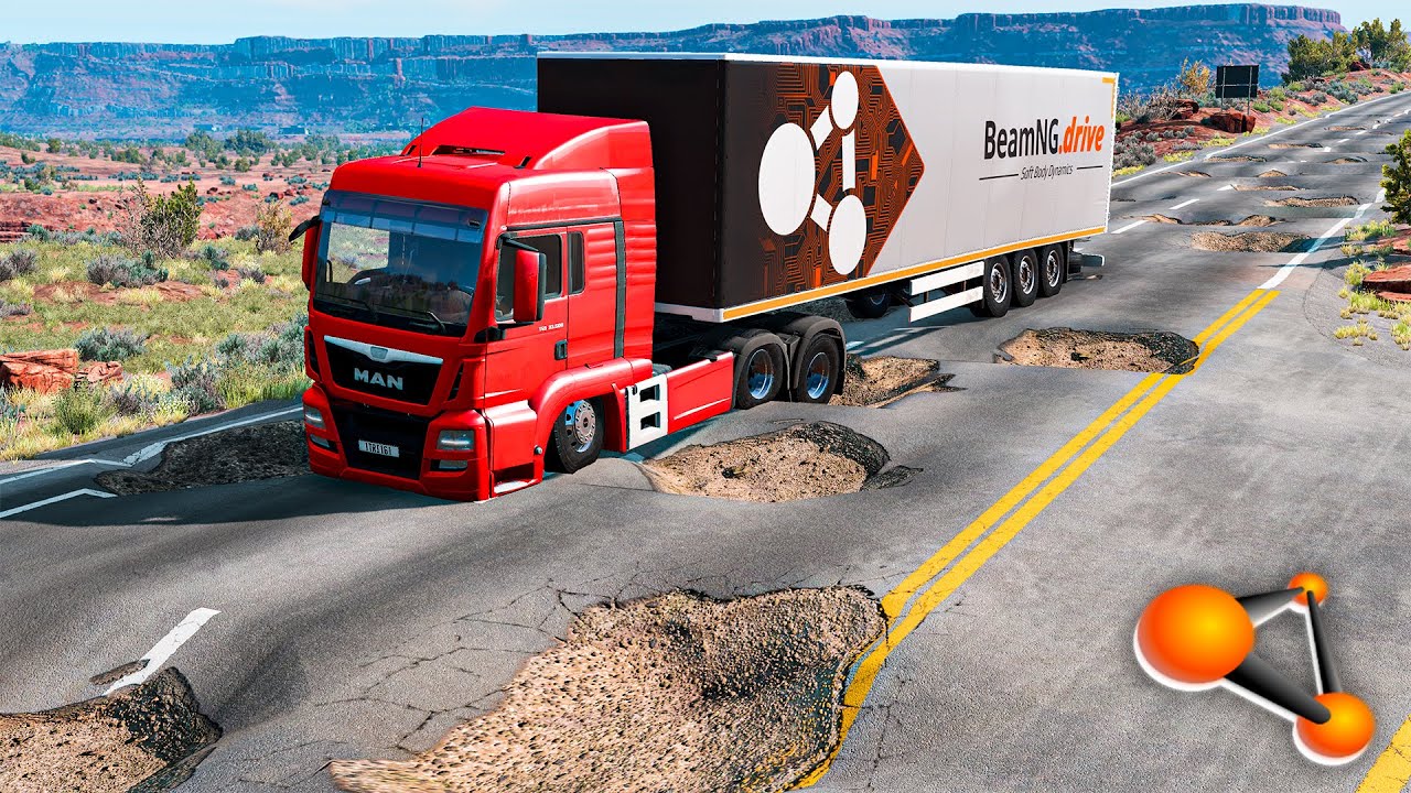 Vehicles Against Broken Road - BeamNG drive