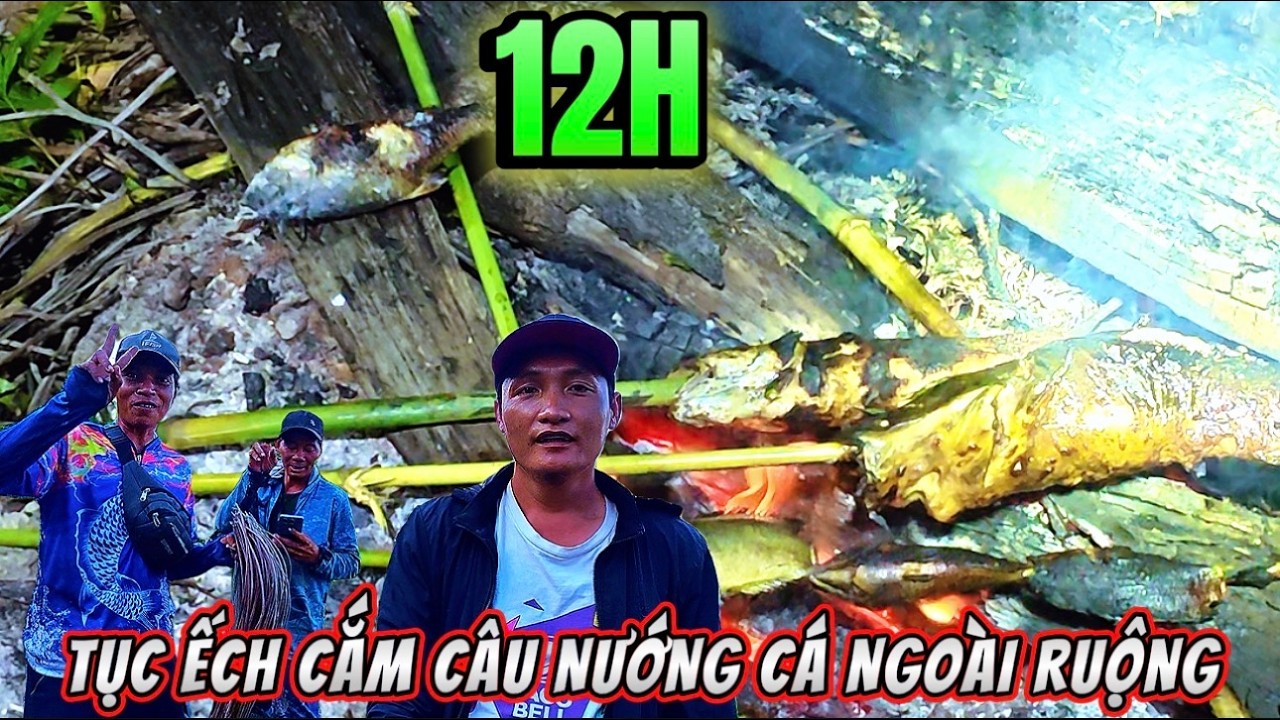 survival experience in the fields  ĐÊM CẮM CÂU, TỤC ẾCH ĐỒNG NƯỚNG CÁ TRÊN BỜ ĐÊ