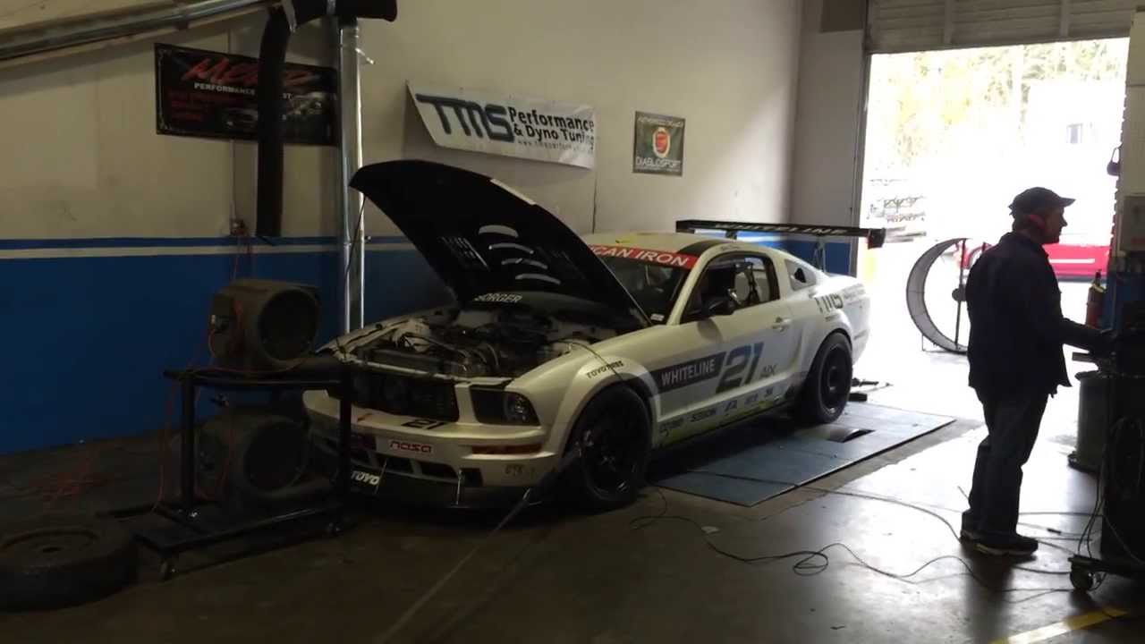 Mustang NASA AIX racecar with 358ci Roush/Yates NASCAR Cup engine on dyno at TMS