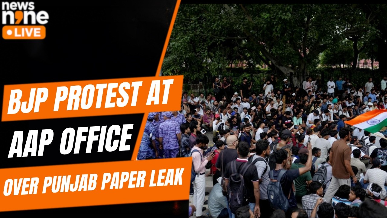 Delhi: BJP workers protest outside AAP office Over Punjab paper leak | News9