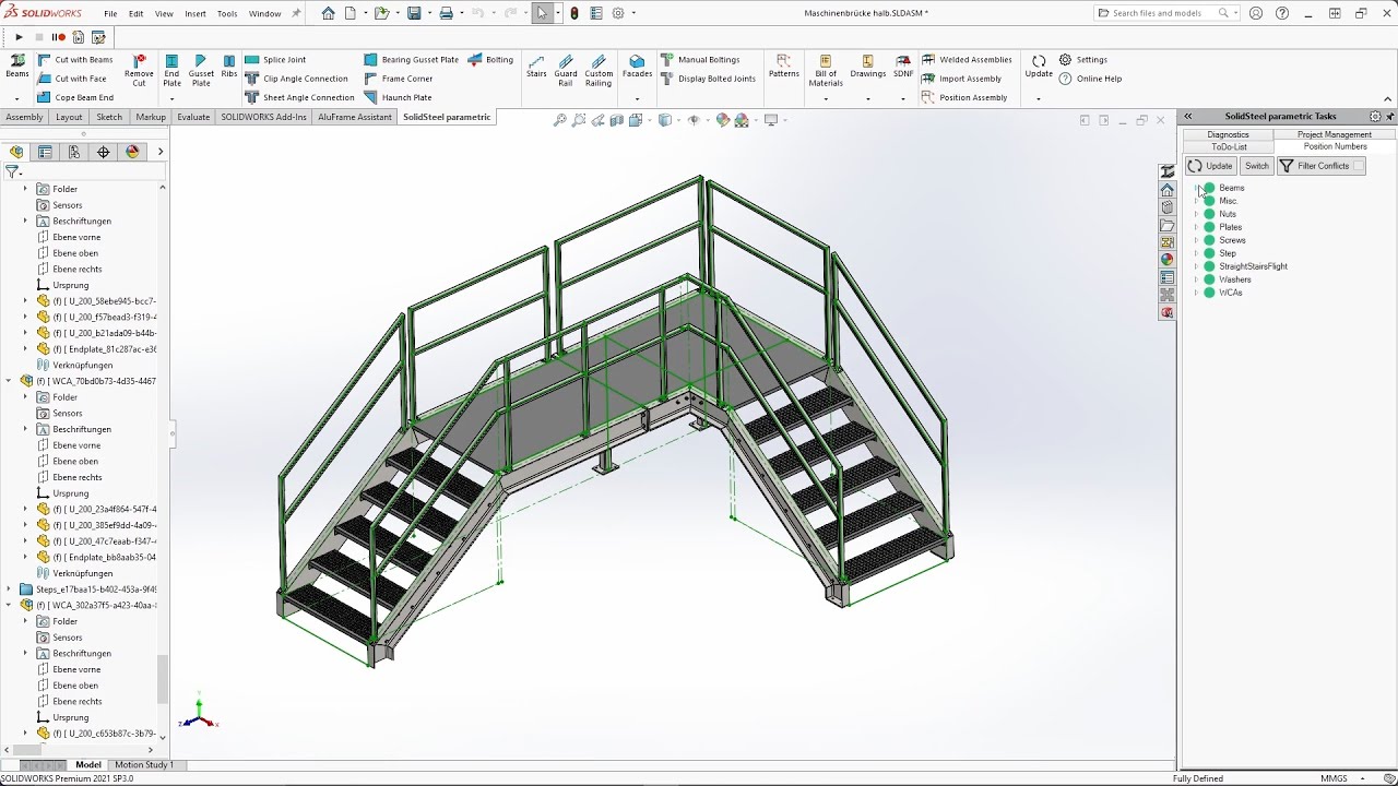 SolidSteel parametric for SOLIDWORKS - Product Presentation at FMB 2021 - German, English Subtitles
