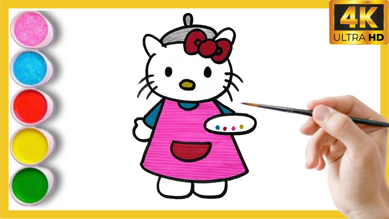 Красивый рисунок Hello Kitty, раскраска для детей и малышей. Простой рисунок.