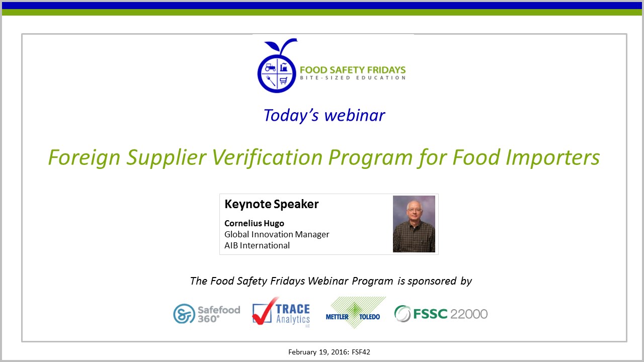 Foreign Supplier Verification Program for Food Importers
