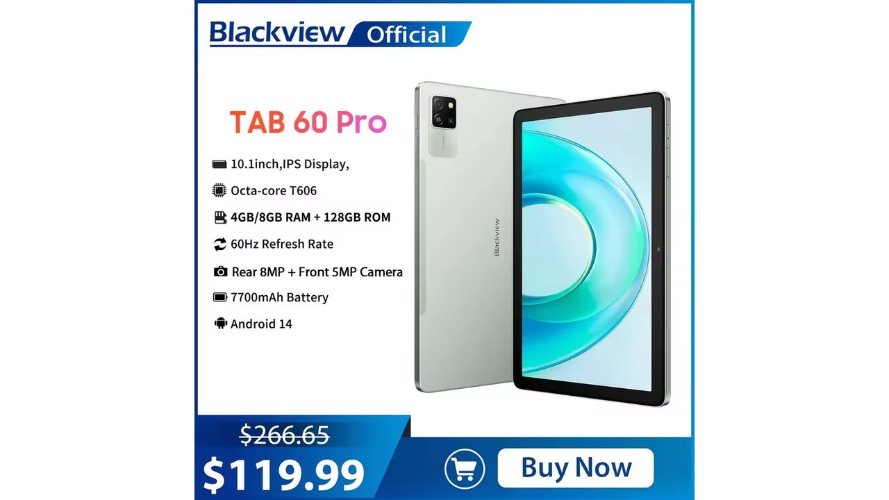Blackview Tab 60 Pro Tablet PC 10.1'' IPS Display Octa-core T606,4GB/ 