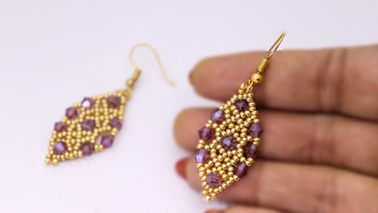 Earrings Making For Beginners/Easy Beaded Bicone Earrings Tutorial/Handmade Jewelry/Beaded Earrings