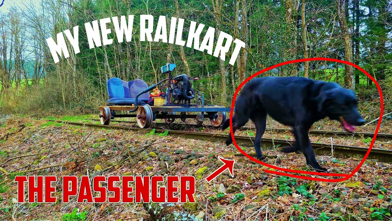 My new homemade train speeding over abandoned railway tracks. Power draisine on railroad
