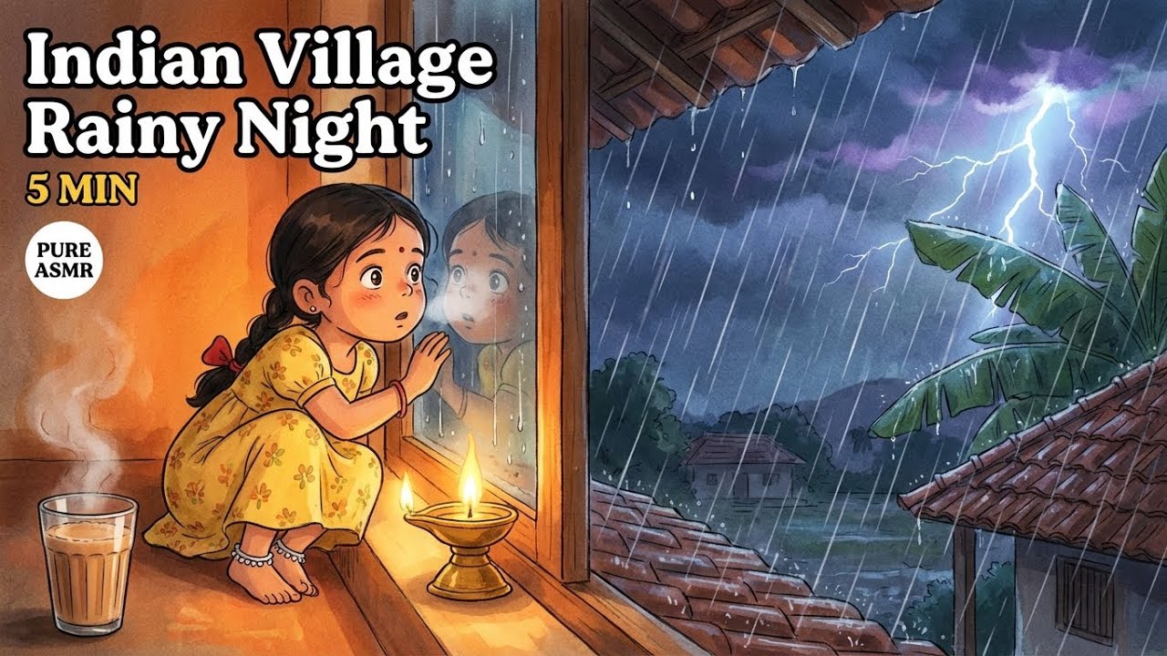 बारिश की रात - Rainy Night in Indian Village (Pure ASMR | 90s Nostalgia (4K)
