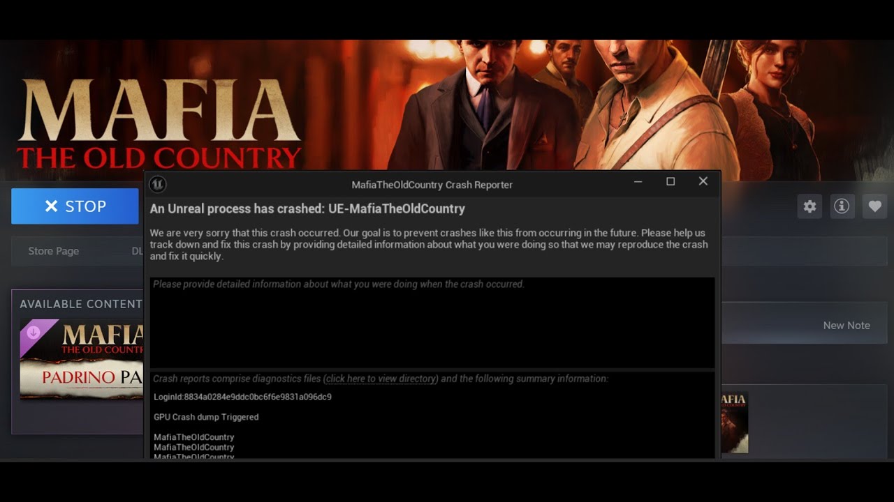Fix Mafia The Old Country Error Unreal Process has Crashed UE-MafiaTheOldCountry GPU Crash Triggered