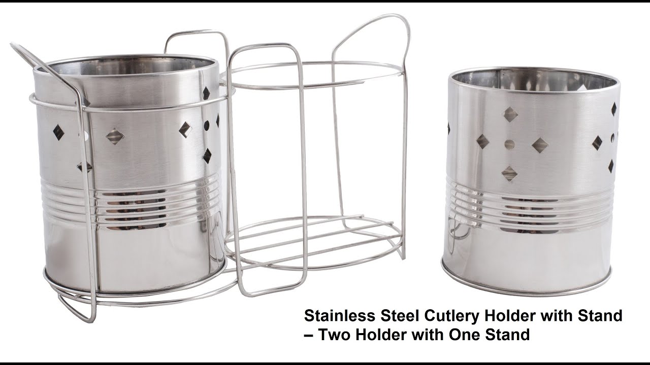Stainless Steel Cutlery Holder with Stand &ndash; Two Holder with One Stand