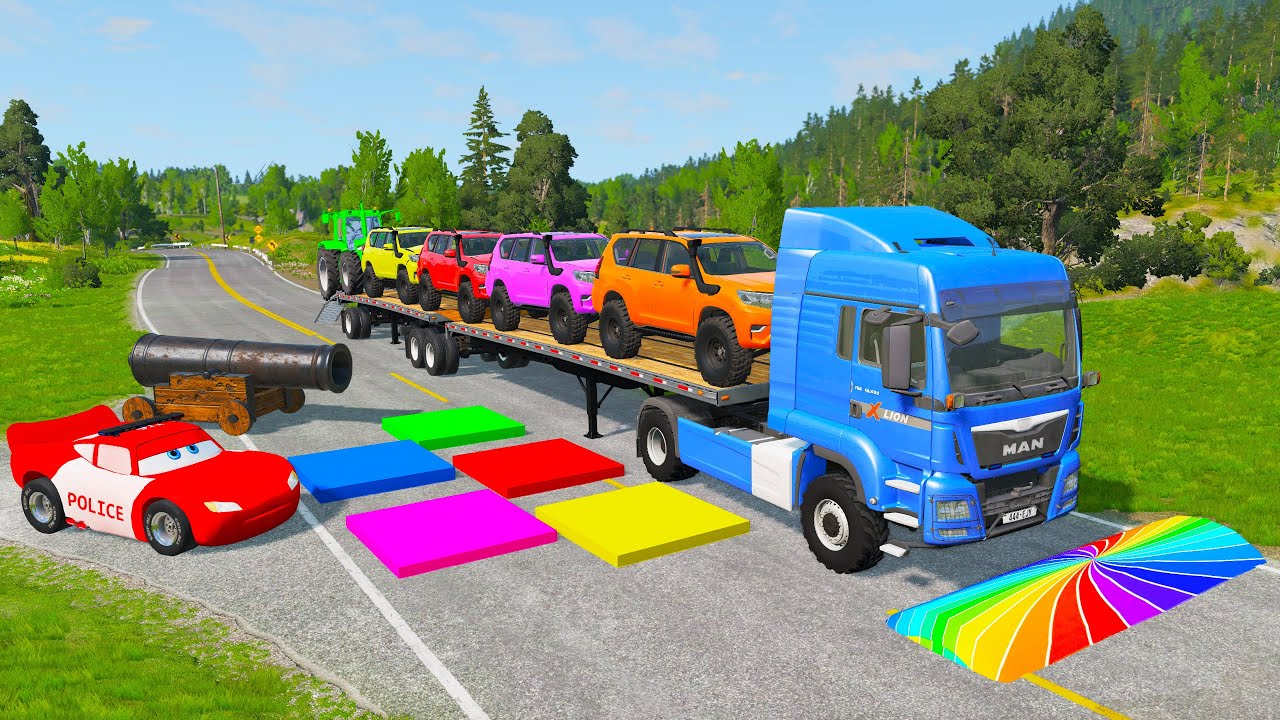 Flatbed Truck McQueen | Transportation with Truck - Pothole vs Car #09 | BeamNG.Drive Gameplay