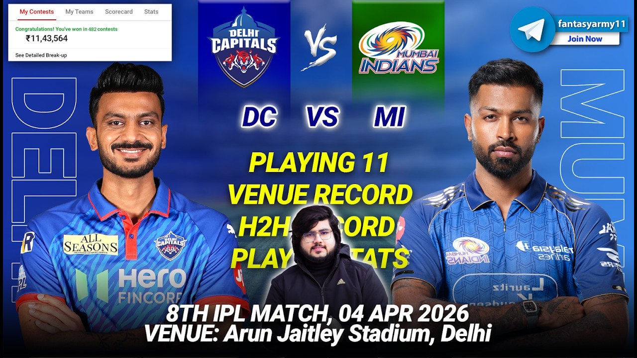 DC vs MI Dream11 Prediction | DC vs MI Dream11 | Delhi vs Mumbai Dream11 8th IPL 2026