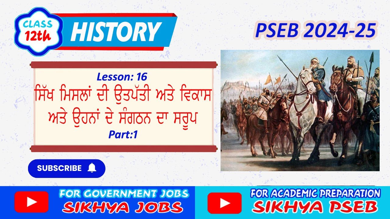 Chapter 16 II Part 01II Sikh Misls II History for Class 12 II Sikhya PSEB II History of Punjab