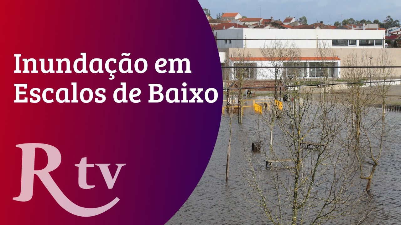 Castelo Branco: Recinto de festas de Escalos de Baixo inundado. Barragem de Santa Águeda em descarga