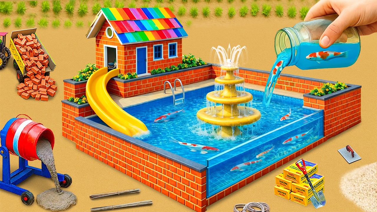 DIY Mini Tractor Science Project Builds a Strong Brick Fish Tank After Dinosaurs Destroyed It