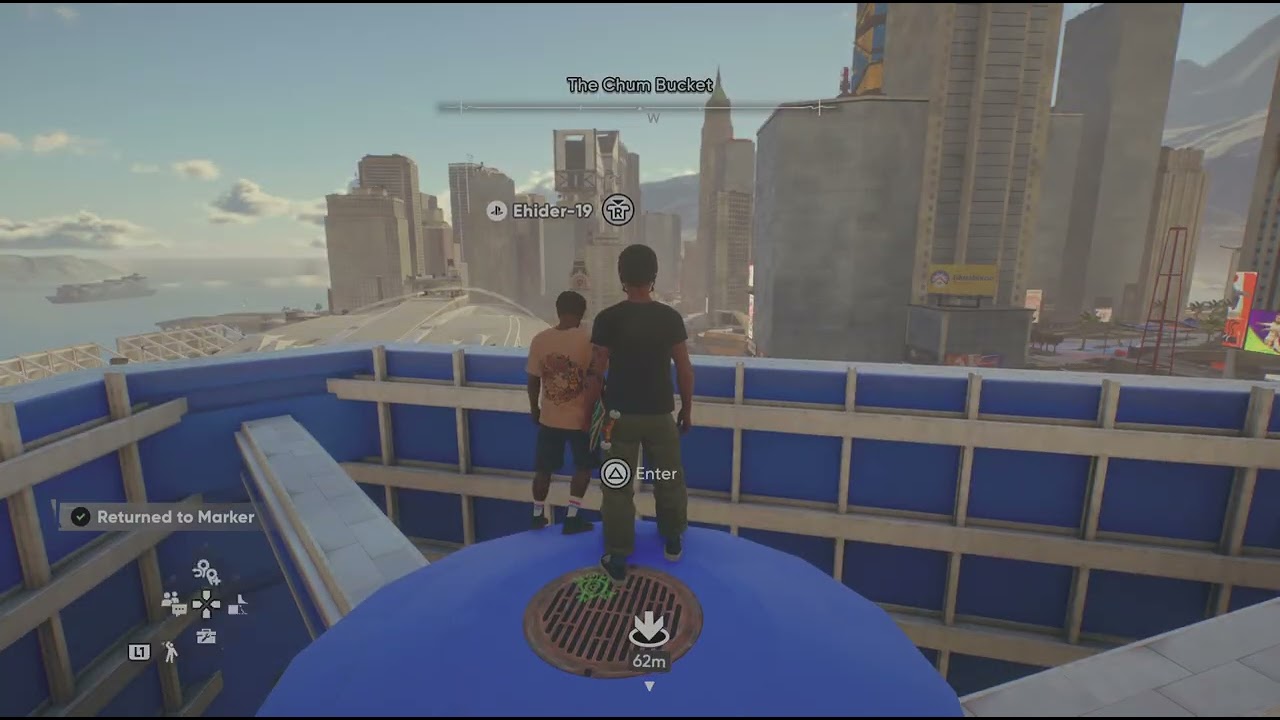 Playing skate at the Chum, Bucket.