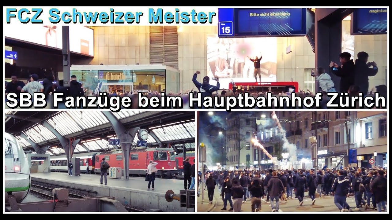 FC Zürich Schweizer Meister 2022 / Ankunft der FCZ Fan-Extrazüge beim Hauptbahnhof Zürich