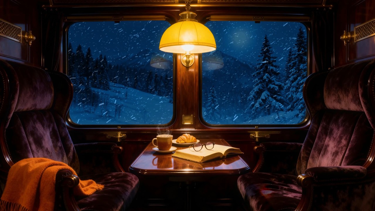 Snowy Night Train Ambience ❄ Cozy Cabin & Falling Snow | 3 Hours 4K (Seamless Loop)