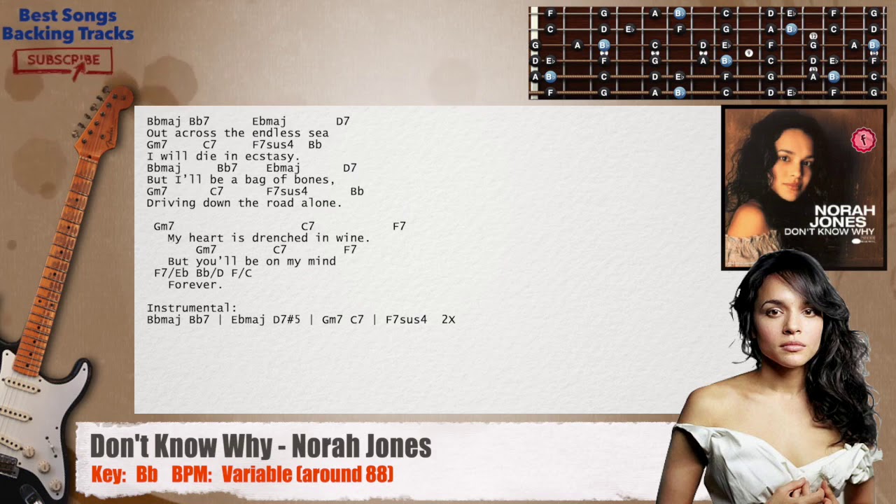 🎸 Don't Know Why - Norah Jones Guitar Backing Track with chords and lyrics