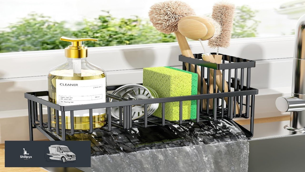 Cisily Kitchen Sink Caddy Organzier with High Brush Holder Sponge Holder