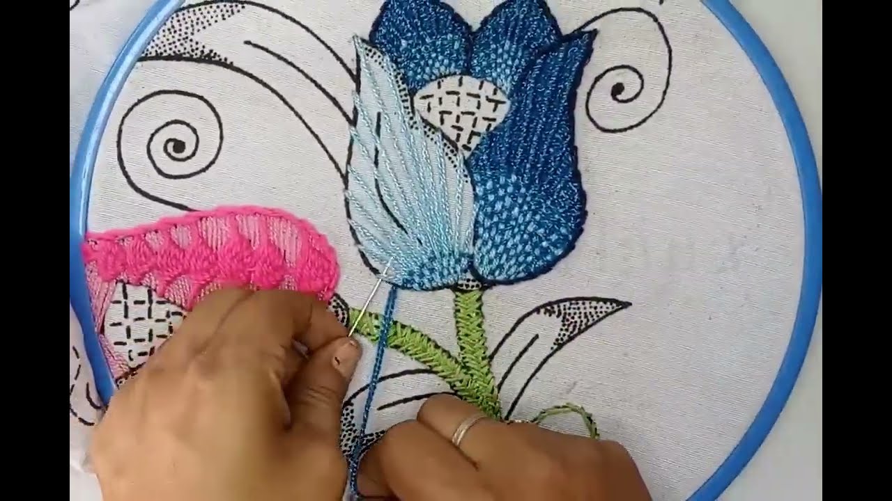 Ideas para bordar flores de tulipán/ hermosa puntada fantasia bordado a mano 