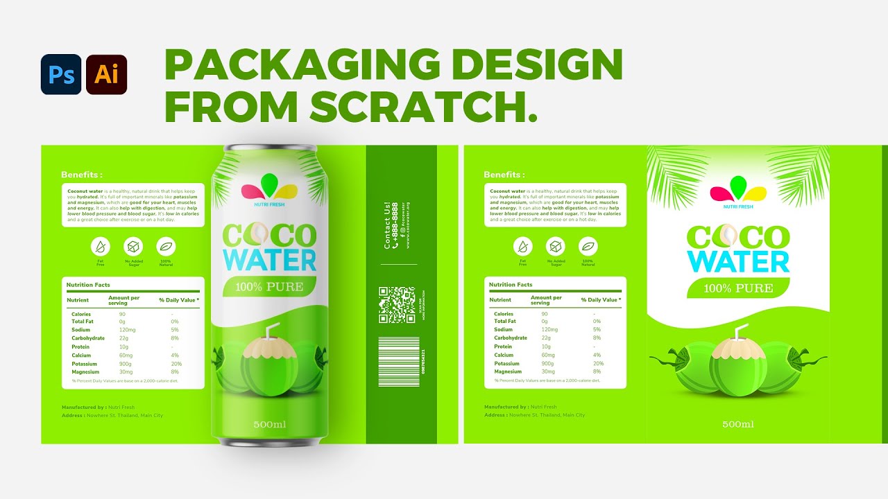 How to design a packaging label + mockup in Photoshop from scratch | Coconut water