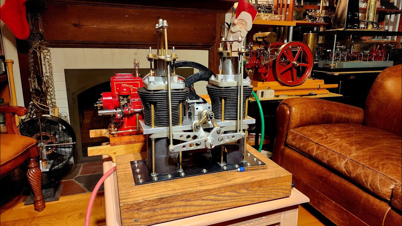 Twin Stirling Cycle Hot Air Engine - Christmas Day Running A Wonderful Creation by Bob Rasmussen