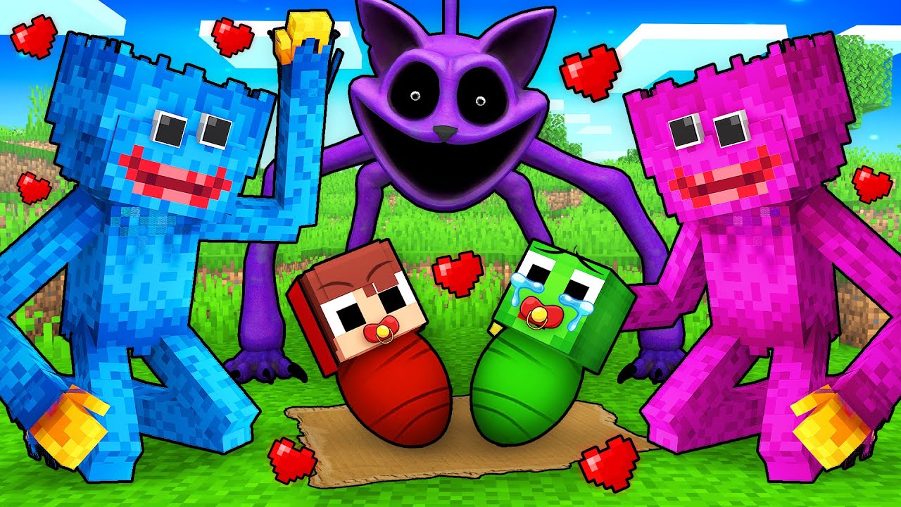JJ and Mikey were ADOPTED by POPPY PLAYTIME FAMILY in Minecraft - Maizen