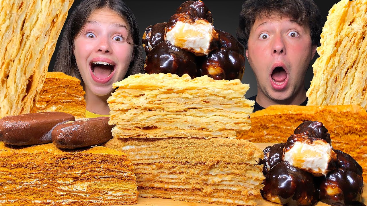 ASMR HONEY CAKE, NAPOLEON CAKE, PROFITEROLES MUKBANG EATING 먹방 Tati ASMR