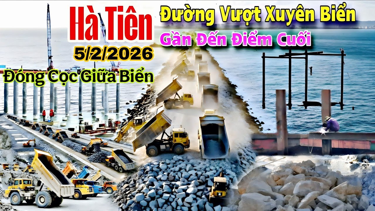 Hà Tiên. Đường vượt xé Biển. Đóng cọc giữa biển 