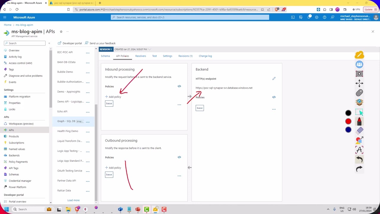 Прямое подключение из Azure APIM к базе данных SQL Azure.