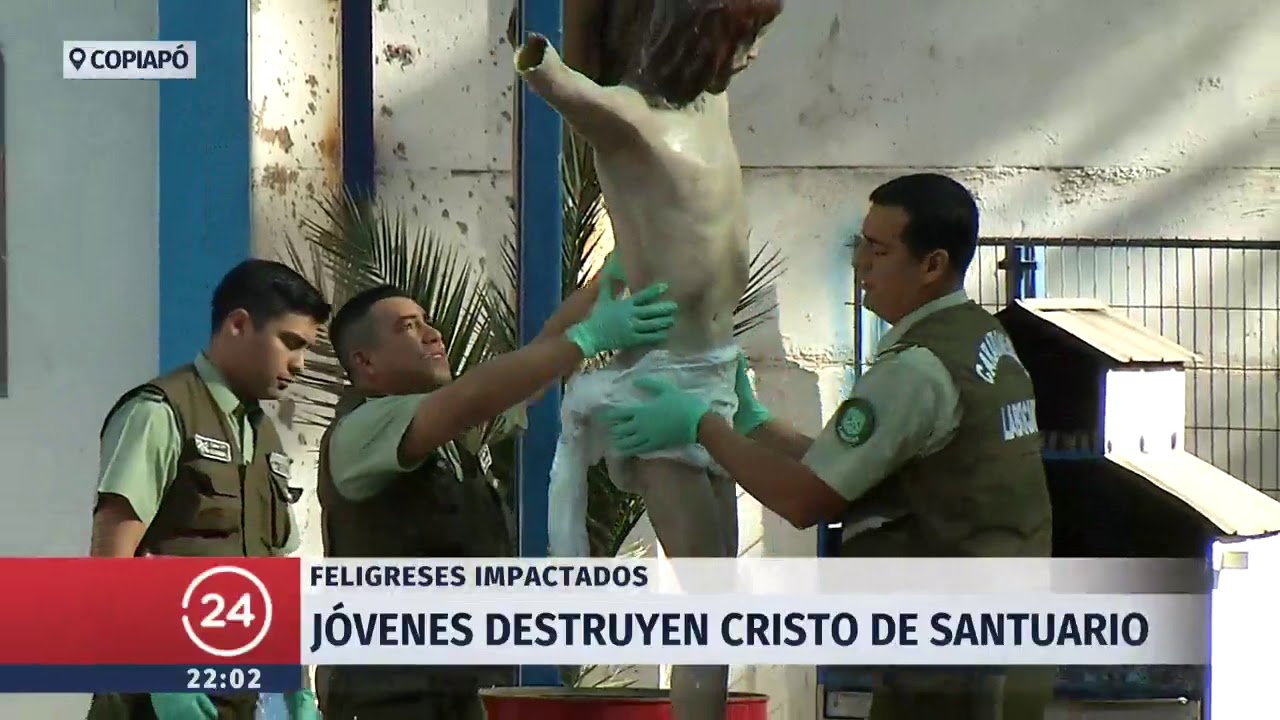 Jóvenes destruyen Cristo de Santuario de la Candelaria en Copiadó | 24 Horas TVN Chile