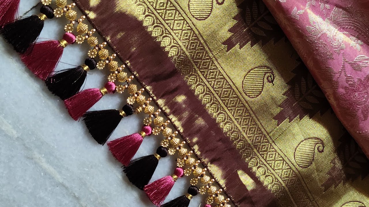 saree kuchu tassels using gold beads & flower beads || Grand bridal trending design || smart art diy