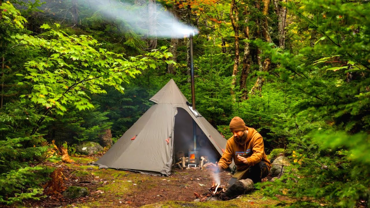 Hot Tent Camping In Heavy Rain