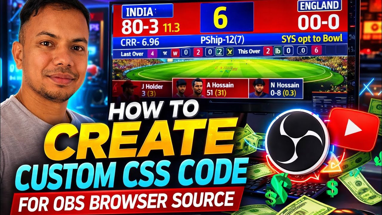 Create a Custom Cricket Scoreboard CSS for OBS | Live Score Overlay like Crex.Live