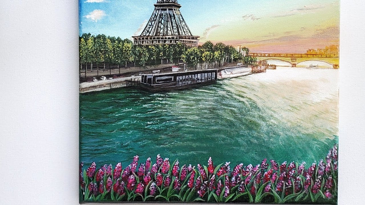 Spring in the city-Paris Acrylic painting #acrylicpaint #acryliconcanvas #arteza #springinparis