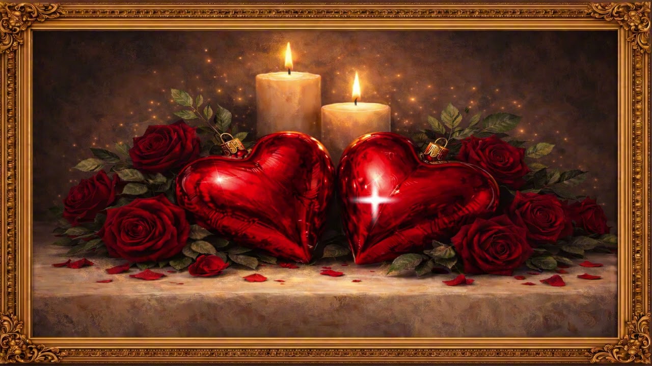 Valentine’s Day Romantic Screensaver 4K 🌹✨ | Glowing Hearts & Candlelight (4 Hours)