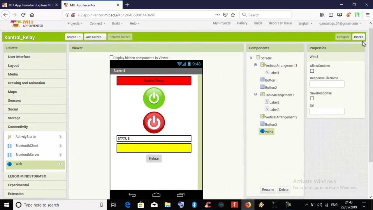 Tutorial Membuat Aplikasi Android Kontrol Relay Via WIFI MIT App Inventor 2