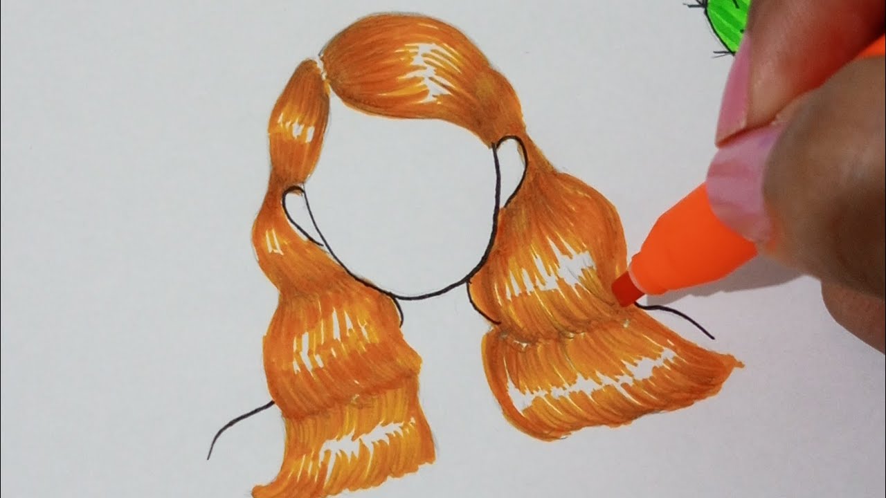 DESENHANDO CABELO ONDULADO COM CANETA MARCA TEXTO LARANJA AO VIVO #desenhando #aovivo | Amanda Karla