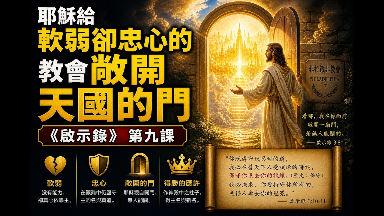 耶穌給軟弱卻忠心的教會敞開天國的門。《啟示錄》第九課｜美東時間 2026-02-19 晚上8:00pm｜孫東升牧師