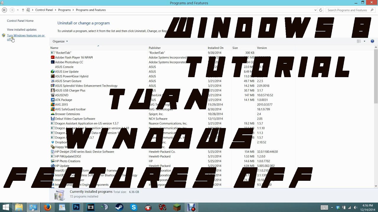 Windows 8 tutorial: Turn Windows Features Off