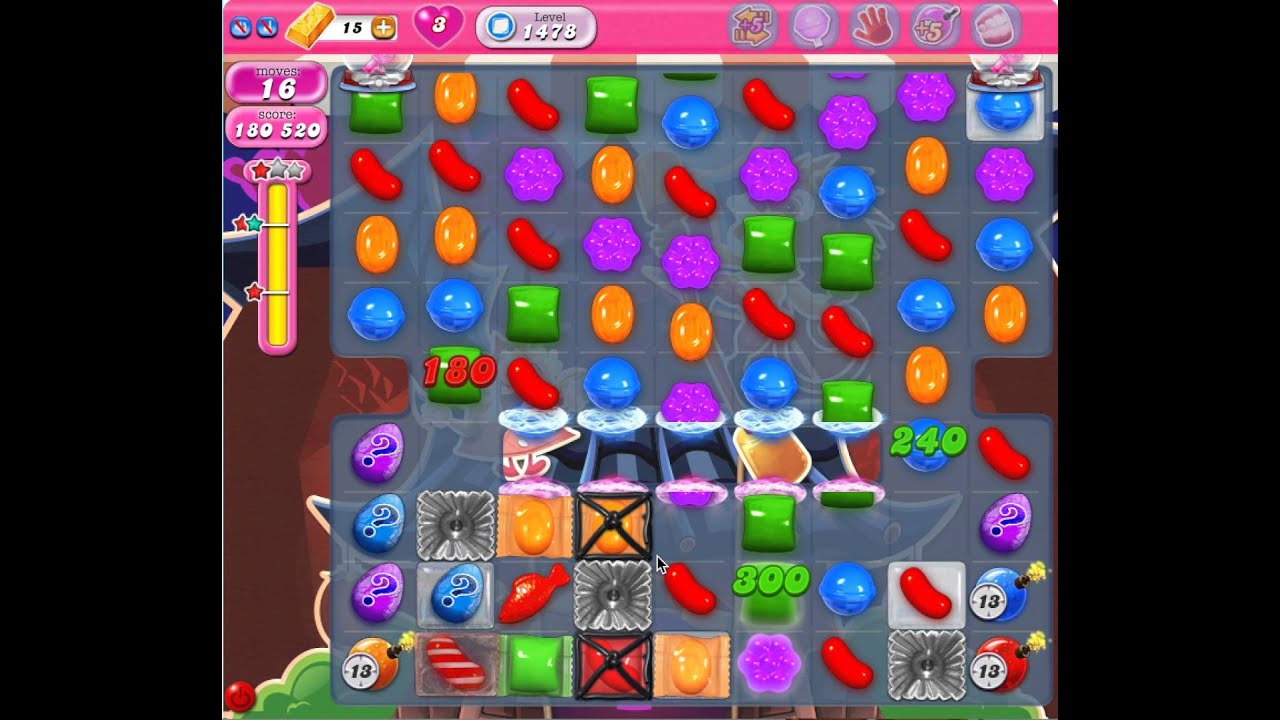 Candy Crush Level 1478 (no boosters, 3 stars, 14 moves left)