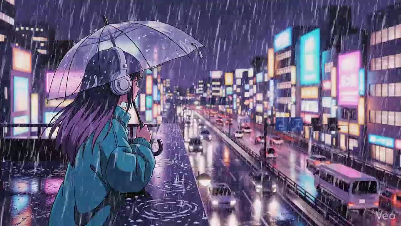 Calm Rainy Night 🌧️ Lofi Chillhop in Japanese Neon City
