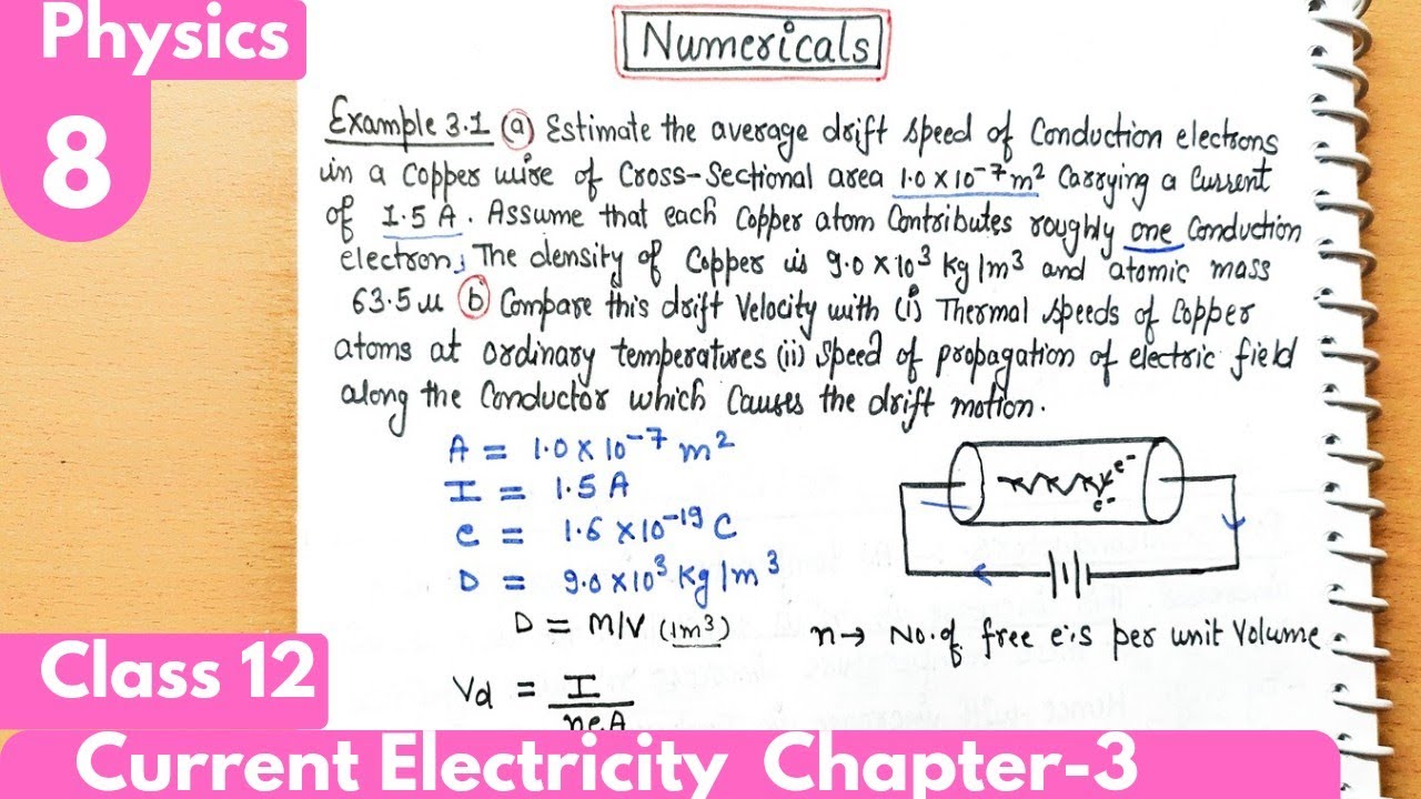 8) Example 3.1| Numericals on drift velocity| Current Electricity Class12 Physics #neet #jee #cbse