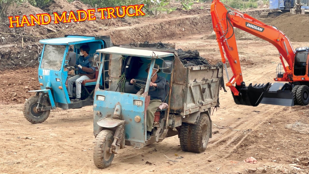 handmade truck | Công nông chế chở xi cát đến công trường xây dựng độ máy nổ cực mạnh | Máy xúc load