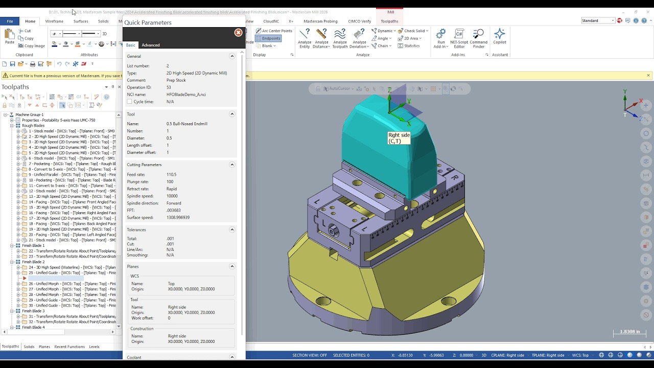Mastercam 2026 Quick Parameters