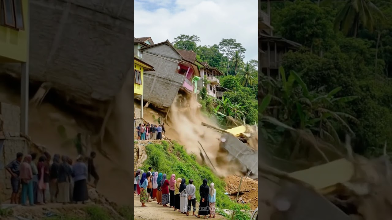 Detik-Detik Rumah Ambruk Diseret Longsor Besar! Warga Hanya Bisa Teriak Panik! #shorts