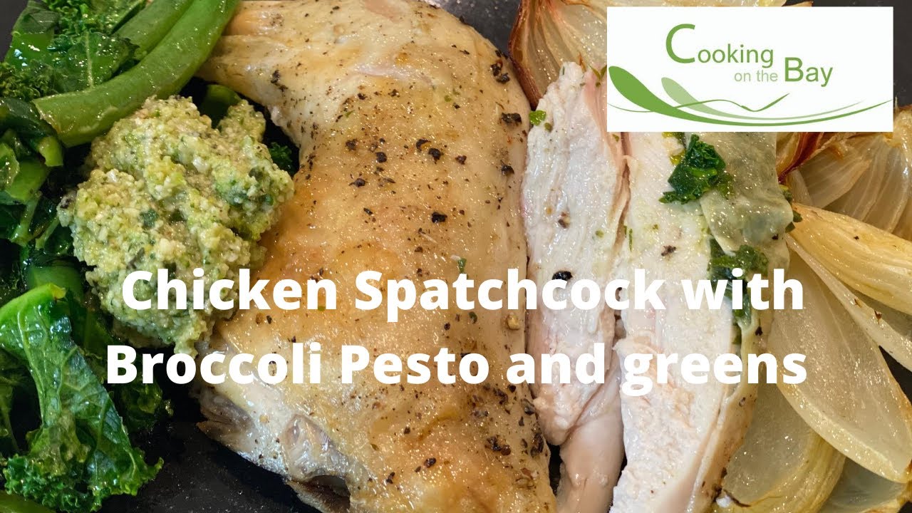 Chicken Spatchcock with greens and broccoli pesto