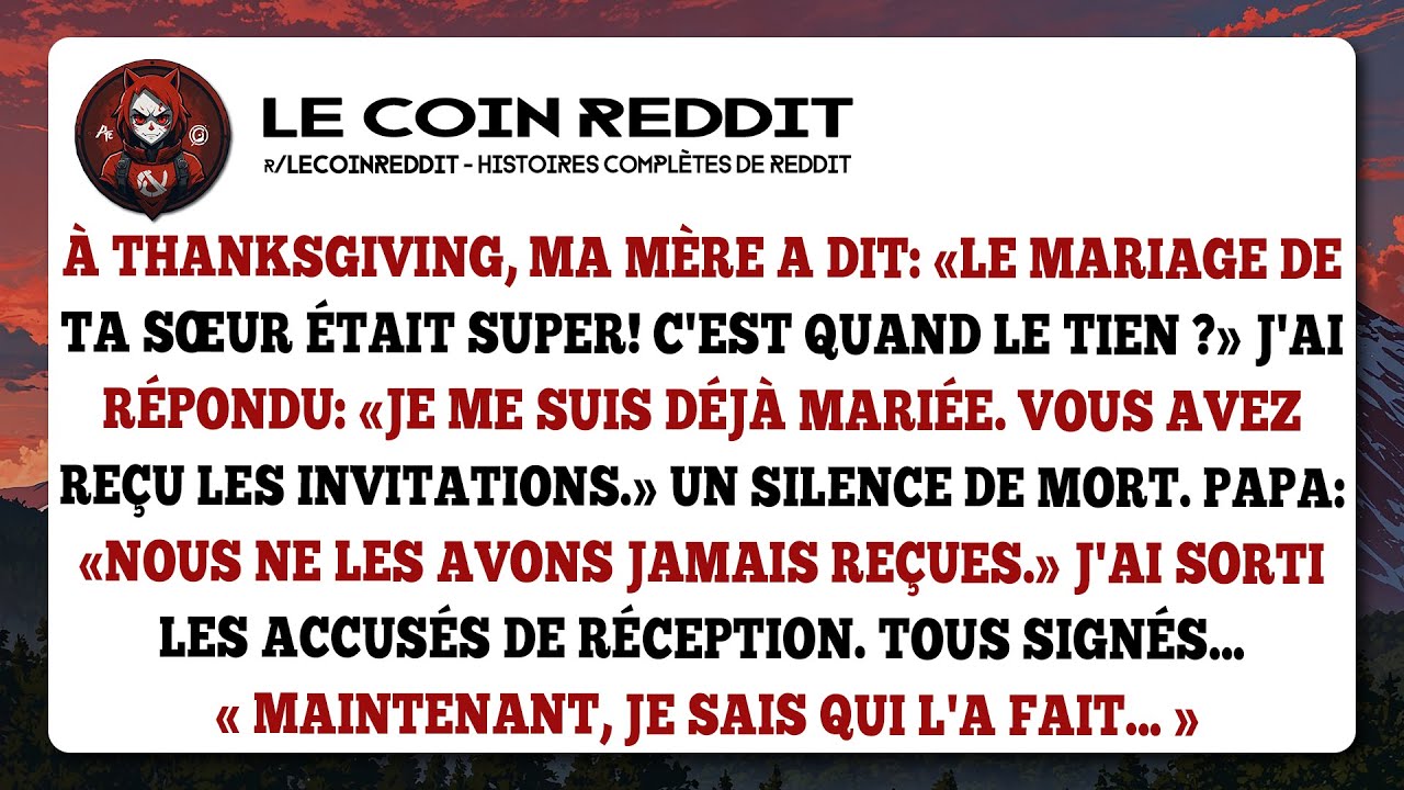 À Thanksgiving, ma mère a dit : « Le mariage de ta sœur était super ! C'est quand le tien ? »
