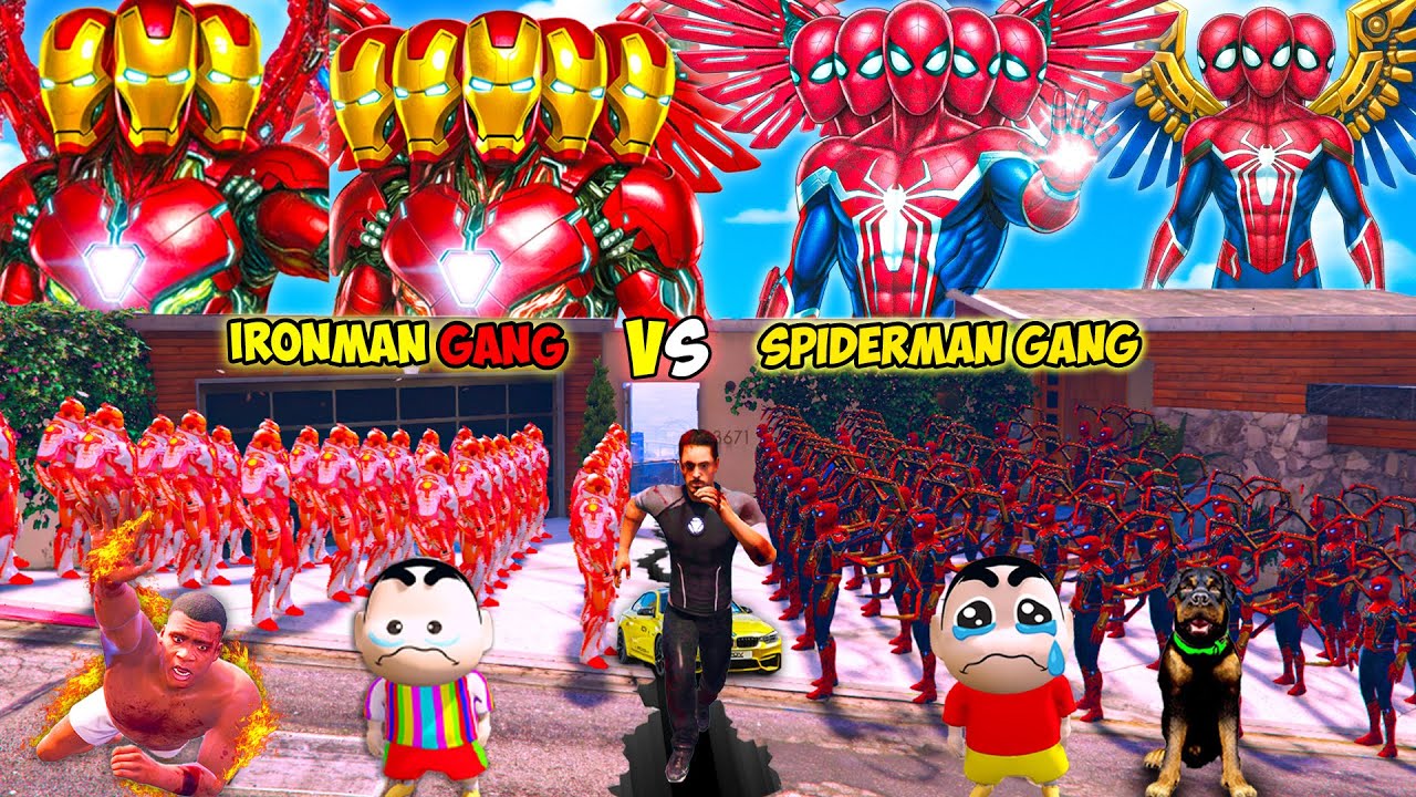 Franklin Ironman Gang VS Shinchan Spiderman Gang Fight Challenge In GTA 5!
